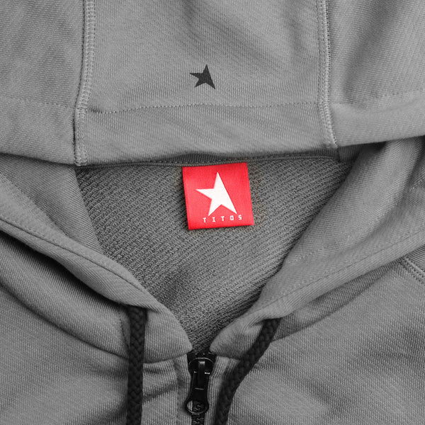 7th hoodie+zip pewter/black with TITOS star logo