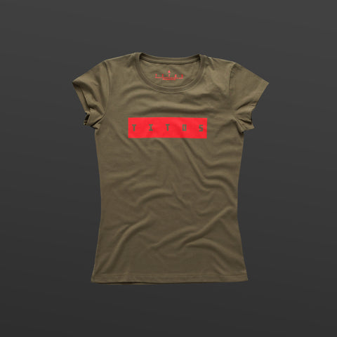 Third women's T-shirt olive/red TITOS block logo