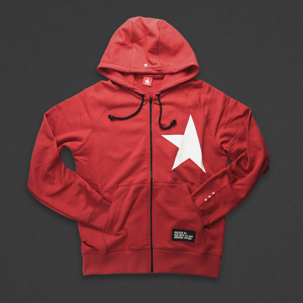 7th hoodie+zip red/white with TITOS star logo