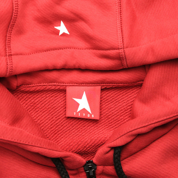 7th hoodie+zip red/white with TITOS star logo