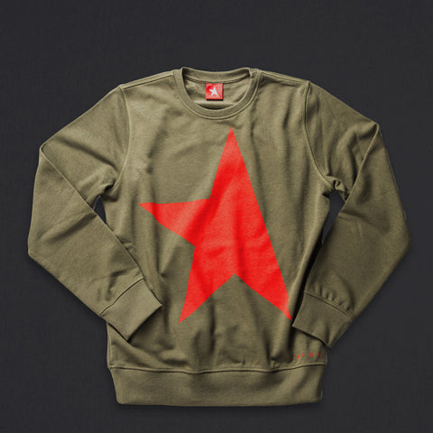 14th women's TITOS crewneck olive/red large star logo