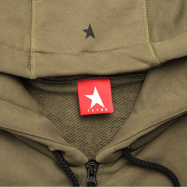 7th hoodie+zip olive/black with TITOS star logo