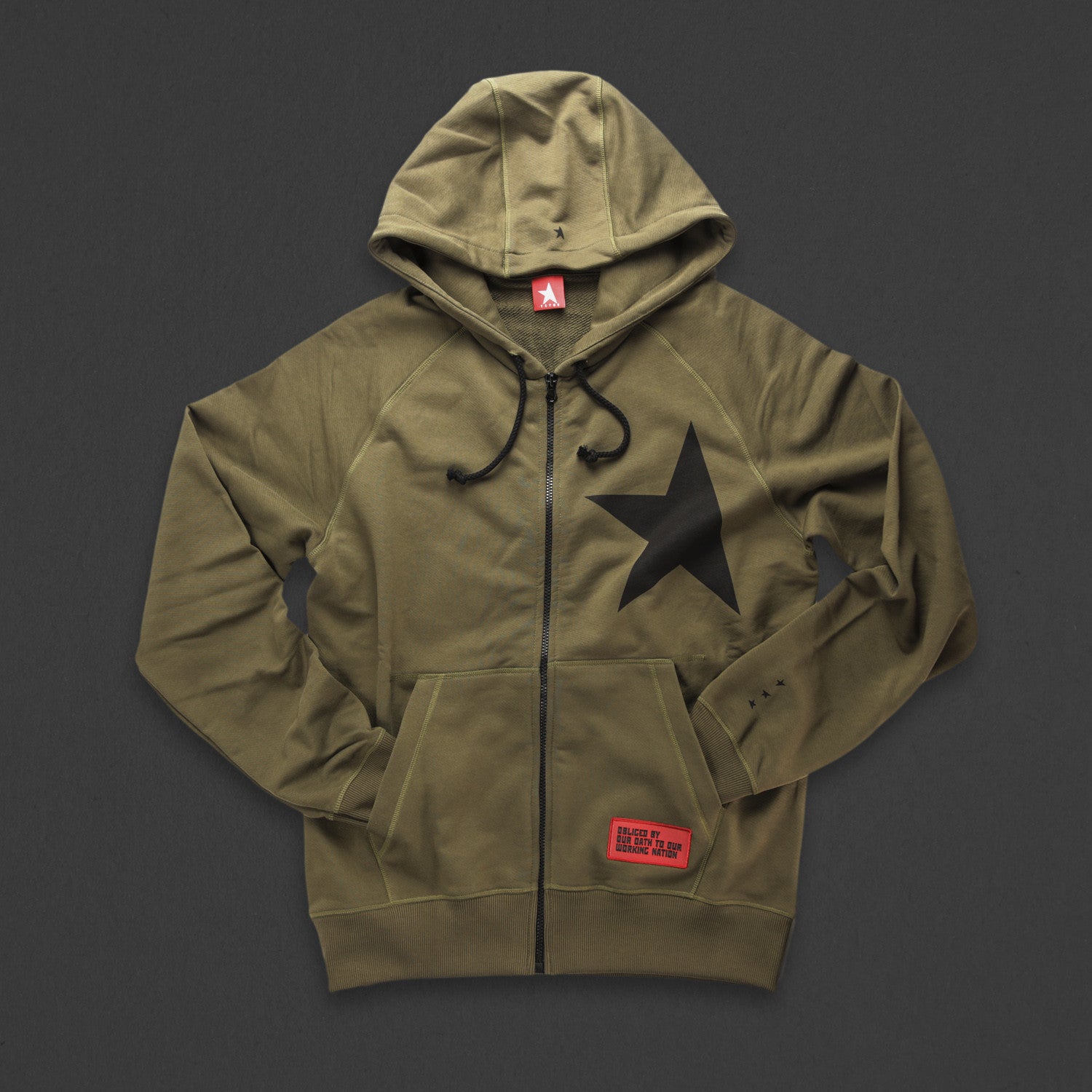 7th hoodie+zip olive/black with TITOS star logo