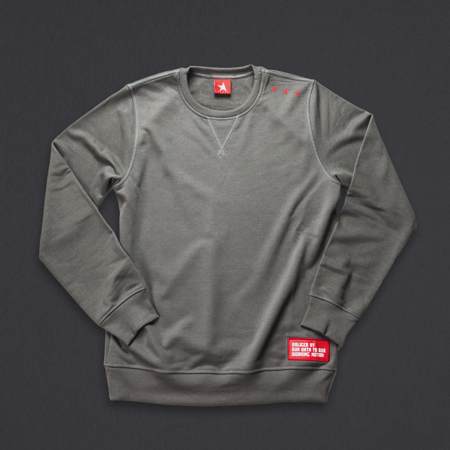 15th wmn's TITOS crewneck pewter/red small 3 star logo