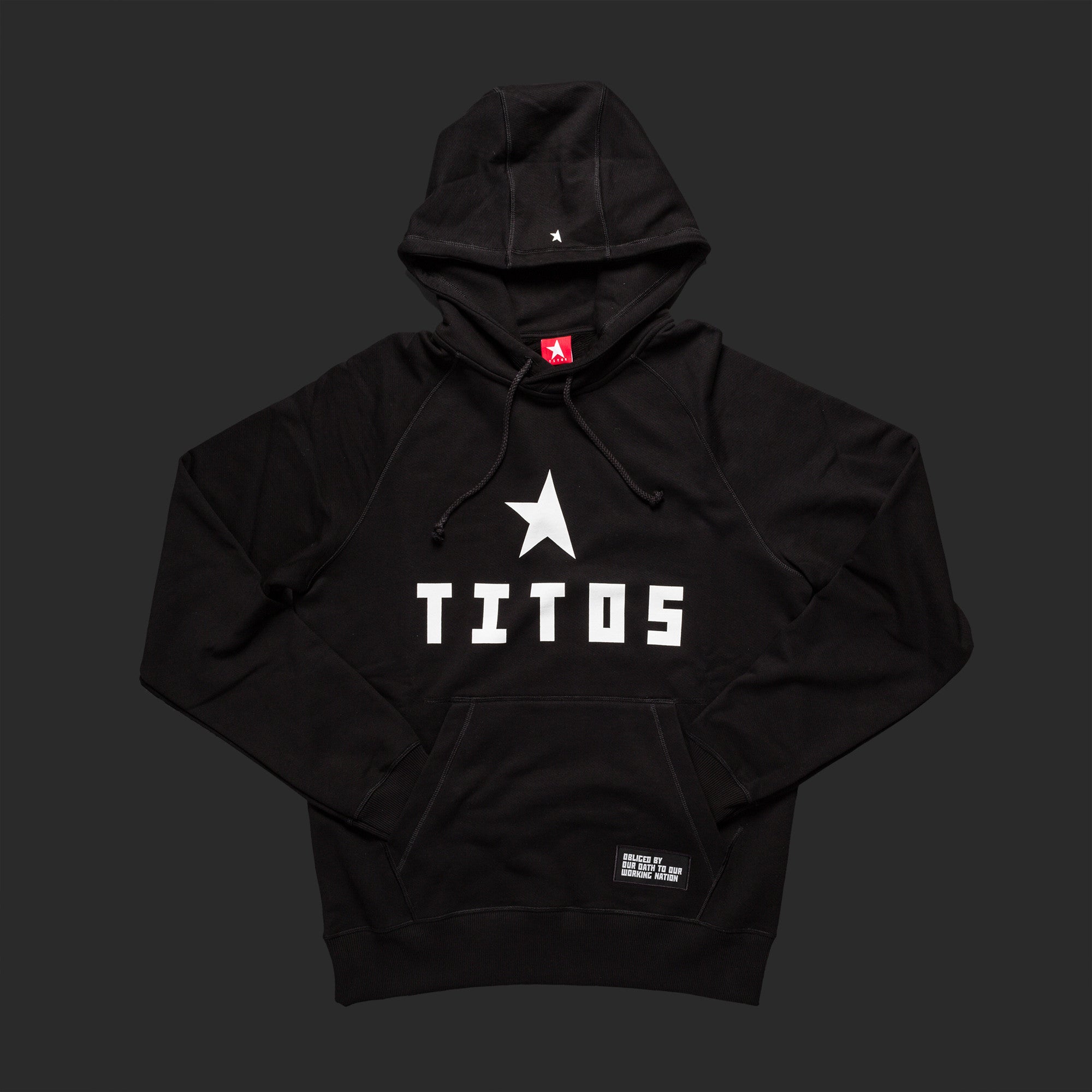 8th TITOS hoodie black/white with star + letters logo