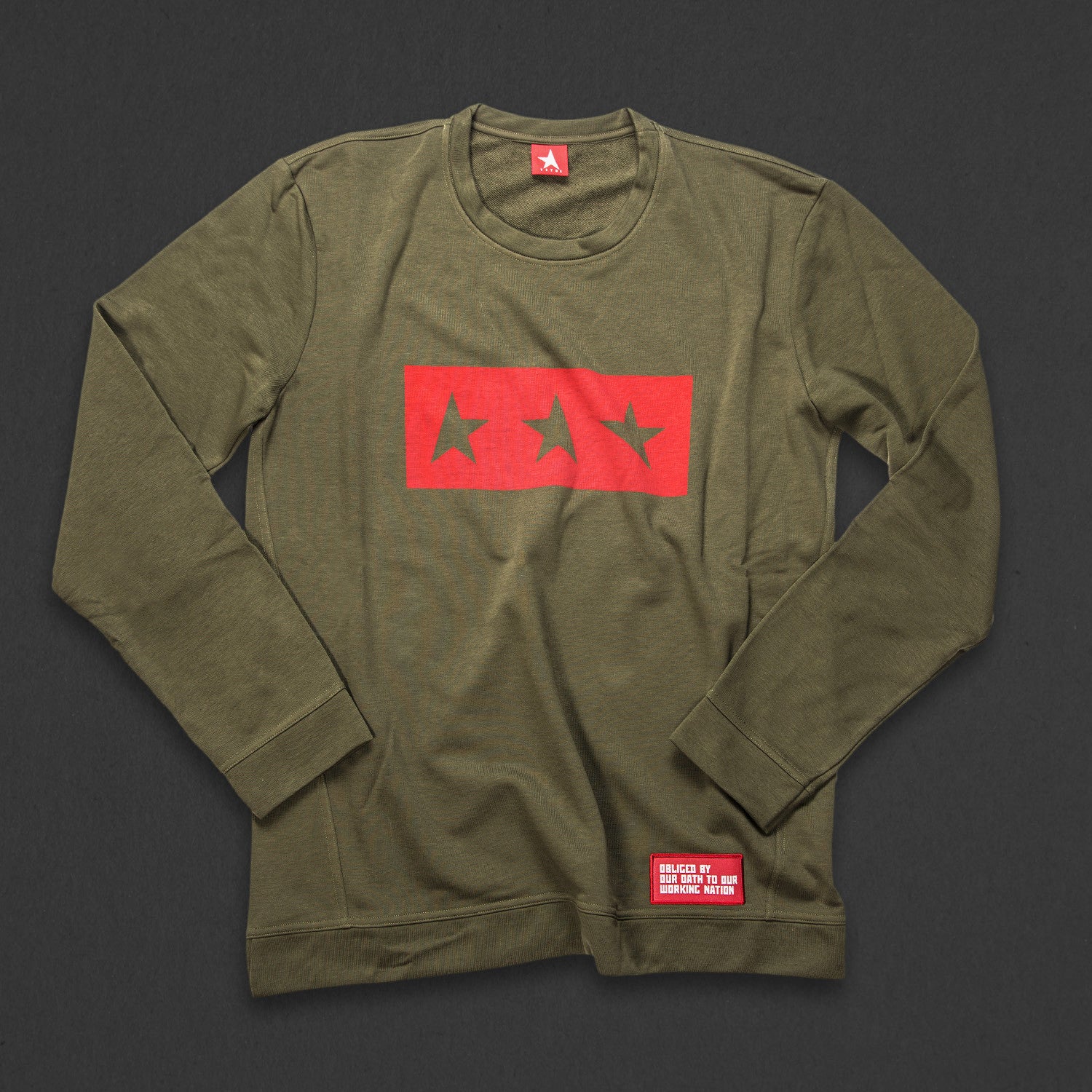 13th long sleeve TITOS T-shirt olive/red 3 star logo