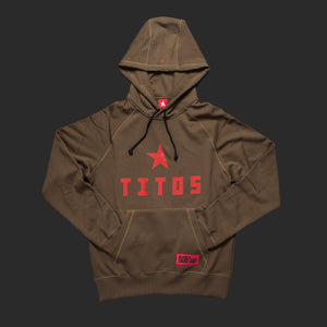 8th TITOS hoodie olive/red with star + letters logo