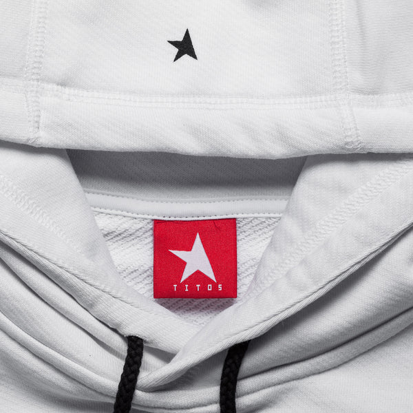 8th TITOS hoodie white/black with star + letters logo