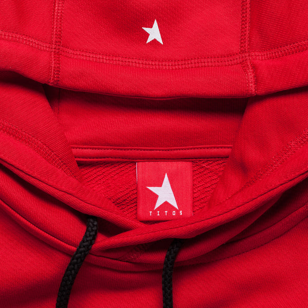 8th TITOS hoodie red/white with star + letters logo