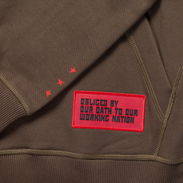 8th TITOS hoodie olive/red with star + letters logo
