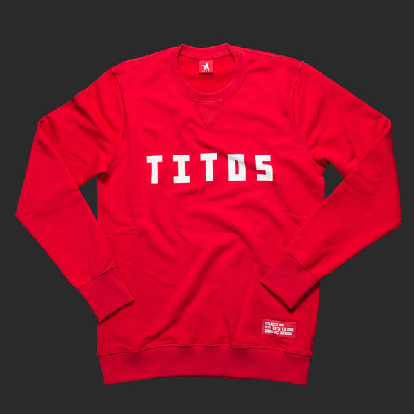 12th TITOS crewneck red/white letter chest logo
