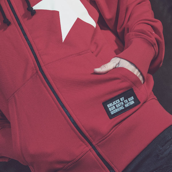 7th hoodie+zip red/white with TITOS star logo