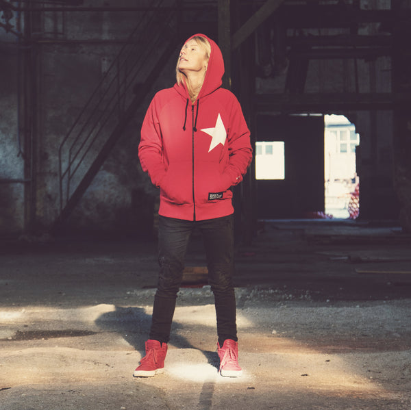 7th hoodie+zip red/white with TITOS star logo