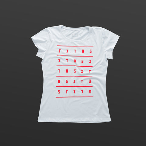 Second women's T-shirt white/red TITOS 5X5 letters