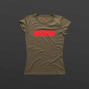 Third women's T-shirt olive/red TITOS block logo