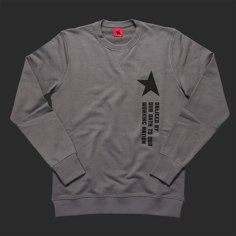 10th TITOS crewneck pwtr/blk working nation motto