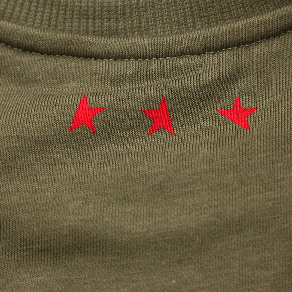 13th long sleeve Titos T-shirt olive/red 3 star logo back detail